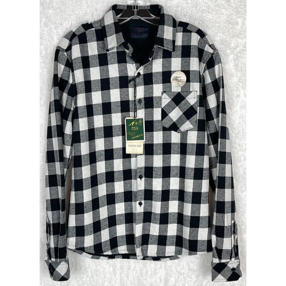 NWT Nomad Small Black White Buffalo Plaid Thermal Lined Button Down Shirt LS